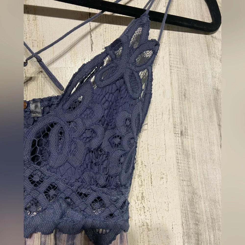 Free People Blue Purple Adella Lace Tie-Dye Mini Dress XS